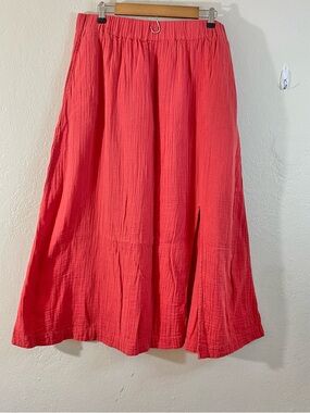 Pact Double Gauze Organic Cotton Coral Midi Maxi Skirt Women Large Minimalist